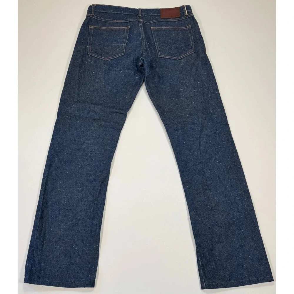 Gustin Slim Fit Mens 33x30 Blue Dark Wash Nep Denim Raw Button Fly Jeans